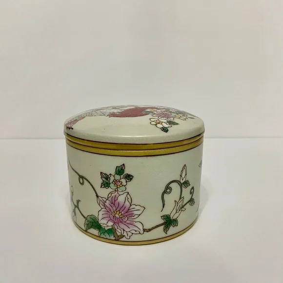 VTG Powder Trinket Jar Box With 2 Birds & Beautifully Colored Crackle Glaze - Picture 6 of 13